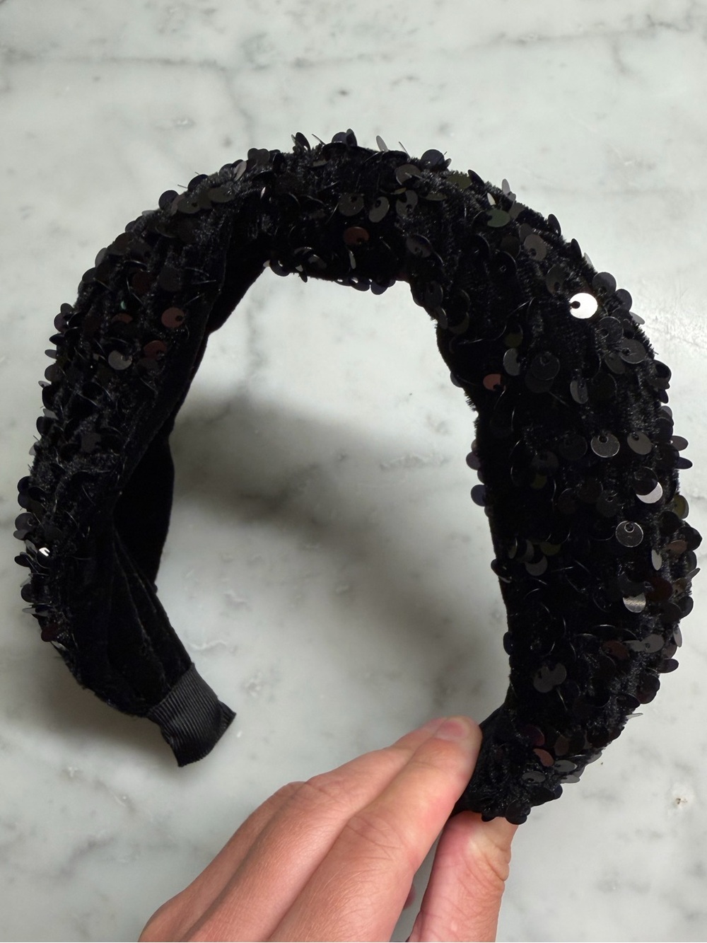 Black Sequin Velvet Padded Headband | Like New